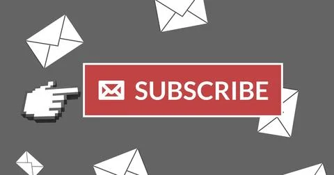 Digital image of subscribe button with hand icon pointing towards it Stock Photos