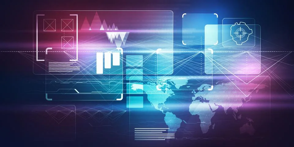 Digital image technology HUD interface concept with circuit microchip in vi.. Stockillustratie