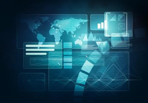 Digital image technology HUD interface concept with circuit microchip in vi.. Stock Illustration