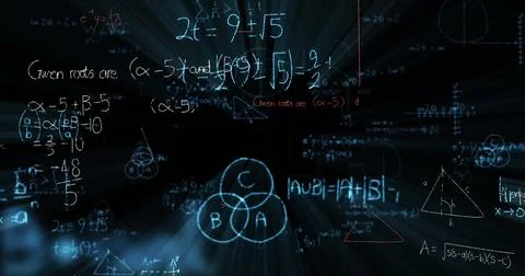 Digital image with various mathematical formulas and geometric diagrams Stock Illustration