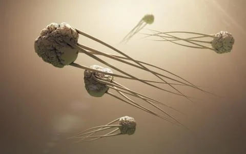 Digital image of viruses floating in liquid space Stock Illustration
