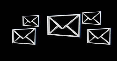 Digital image of white message envelope icons appearing in the screen against a Stock Photos