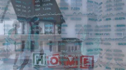Digital image of woman using smartphone amid global business and tech Stock Footage 326756791