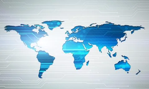 Digital image world map technology concept with circuit microchip Stock Illustration