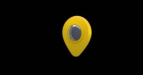 Digital image of a yellow map pin moving in the screen against a black Foto stock