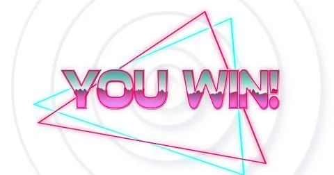 Digital image of you win text over neon triangle shapes against white background Stock Illustration
