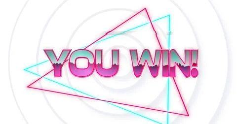 Digital image of you win text over neon triangle shapes against white background Stock Illustration