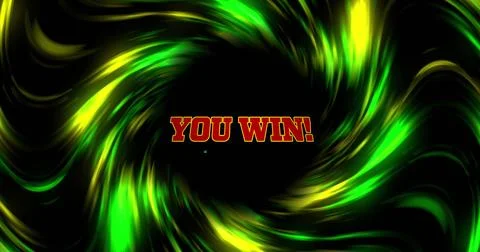 Digital image of you win text against green waves on black background Stock Illustration