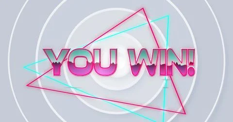 Digital image of you win text over neon triangle shapes against white background Stock Photos