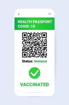 Digital immunity passport with qr code on smartphone screen risk free covid-19 Ilustración de archivo