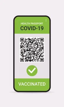 Digital immunity passport with qr code on smartphone screen risk free covid-19 Ilustración de archivo