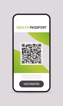 Digital immunity passport with qr code on smartphone screen risk free covid-19 Stock Illustration