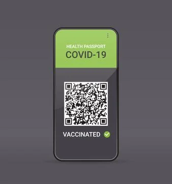 Digital immunity passport with qr code on smartphone screen risk free covid-19 Stock Illustration
