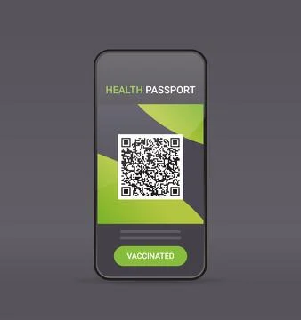 Digital immunity passport with qr code on smartphone screen risk free covid-19 Stock Illustration