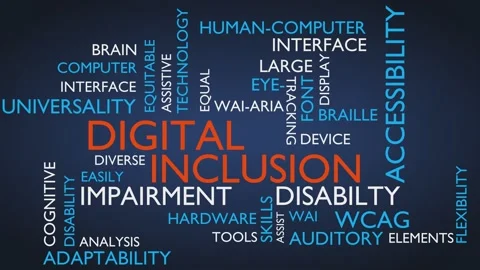 Digital inclusion word tag cloud - blue variant 스톡 동영상 273739847