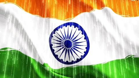 Digital India flag background waving tricolor fabric, Ashoka chakra, falling Stock Footage 333972817