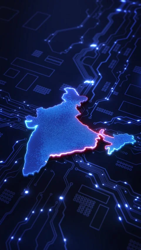 Digital India Map on Futuristic Circuit Board Technology Network Stock Footage 342625247