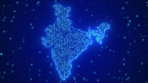 Digital India Map with Glowing Blue Circuit Network – Futuristic Technology Stock Footage 333496356