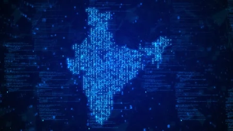 Digital India Map with Glowing Blue Circuit Network – Futuristic Technology Stock Footage 335809640