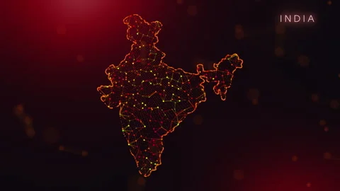 Digital India Map Motion Reveal With Abstract Red And Orange Plexus Network.. Stock Footage 329221415