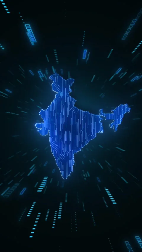 Digital India map technology with blue circuit texture, glowing outline, and fas Stock Footage 340527065