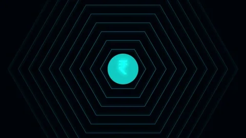 Digital indian rupee symbol pulsating inside glowing hexagonal tunnel motio.. Stock-Footage 342279068