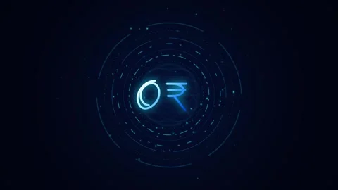 Digital indian rupee symbol rotating in glowing high tech circle HUD motion.. Stock Footage 342549276