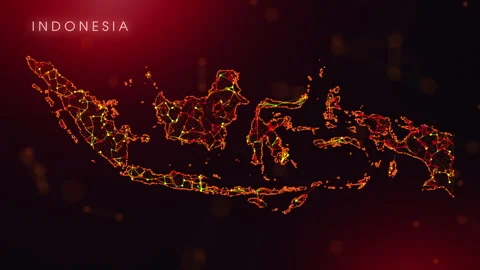 Digital Indonesia Map Motion Reveal With Abstract Red And Orange Plexus Net.. Stock Footage 330045083
