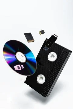 Digital information carriers of different generations Stock Photos