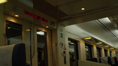 Digital Information Display Inside Renfe Train in Asturias Stock Footage 340960906