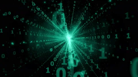 Digital information explosion in cyberspace, binary streams flying at the camera Video stock 60923219