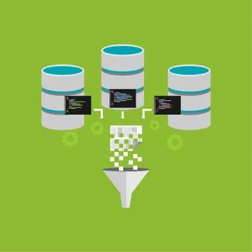 Digital information extraction processing. Information filtering. Data mining Stock Illustration