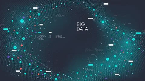 Digital information flow visualization, futuristic neural network streaming o Stock Illustration