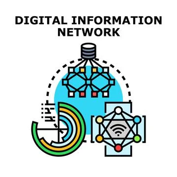 Digital information network connecting data processing and analysis Stock Illustration