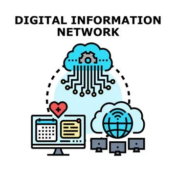 Digital information network connecting data and cloud computing Stock Illustration