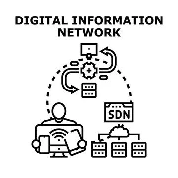 Digital information network connecting users and data systems Stock Illustration