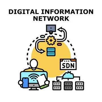 Digital information network connecting users and data systems Stock Illustration