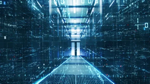 Digital information particles flow through network and data servers Video stock 253125203