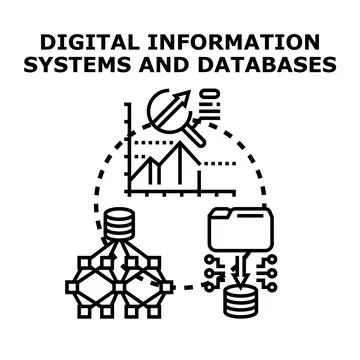 Digital information systems managing data analytics concept Illustrazione stock