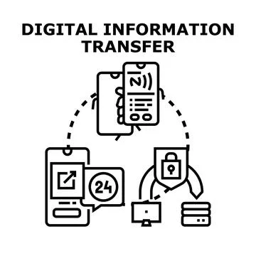 Digital information transfer concept connecting devices and sharing data Stock Illustration