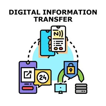 Digital information transfer concept connecting devices and sharing data Stock Illustration