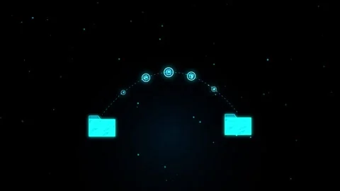 Digital information transfer concept with glowing blue folder icons connect.. Stock Footage 345603678