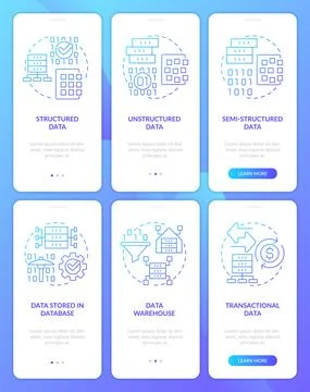Digital information types blue gradient onboarding mobile app screen set Stockillustratie