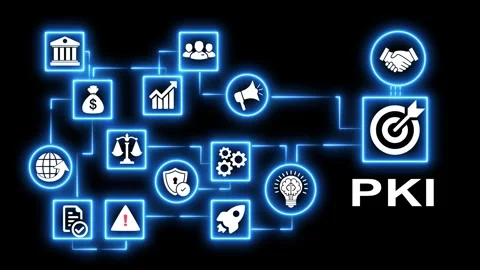 Digital infrastructure concept featuring pki acronym and glowing network sy.. Stock Footage 340455615