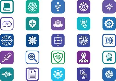 Digital infrastructure interface icons with vibrant colors for software dev.. Illustrazione stock