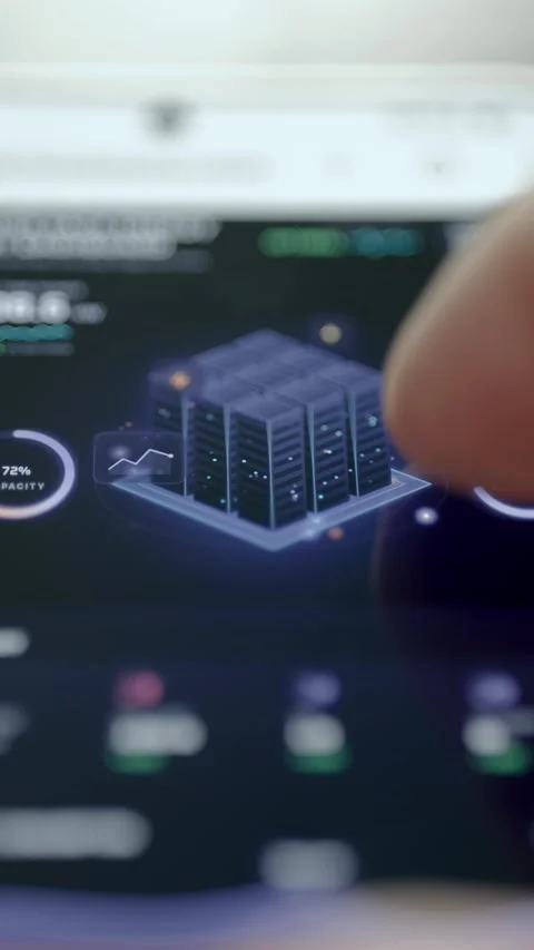 Digital Infrastructure Network Flow Diagram On Mobile Monitoring Screen 4K Vidéo 341861902