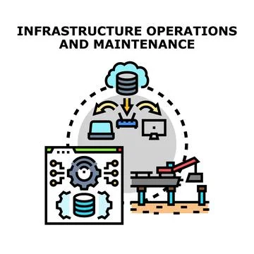 Digital infrastructure operations maintaining server cloud network Stock Illustration