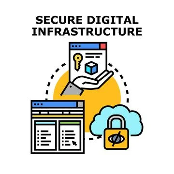 Digital infrastructure security protecting data and online resources Illustrazione stock