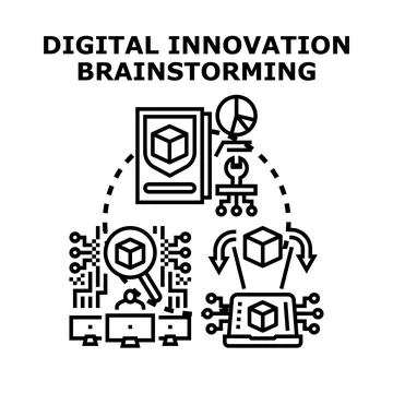 Digital innovation brainstorming process creating new data concepts Stock Illustration
