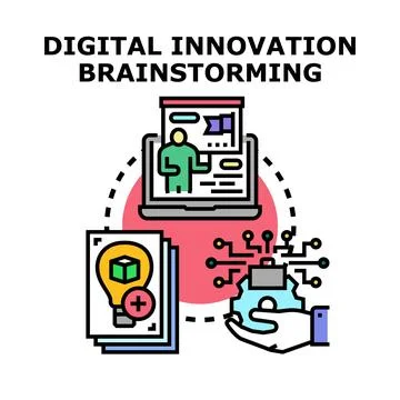 Digital innovation brainstorming process creating new ideas Stock Illustration